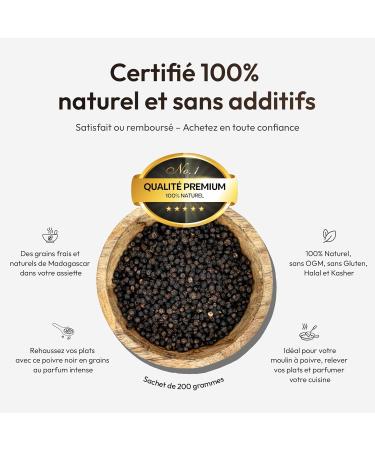 Poivre de Madagascar 200g - Poivre Noir en Grain d'Exception pour Moulin a Poivre et Poivrier Electrique - Epices Cuisine Raffin es - Graine Spicy Epicerie Fine et Epices du Monde - Epice Gourmet - Buy Online on GoSupps.com