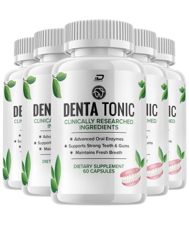 DentaTonic Advanced Oral Health Support Capsules Denta Tonic Capsules Denta Tonic Reviews Tooth and Gum Supplement Natural Extra Strength Probiotic (5 Pack - 300 Capsules)