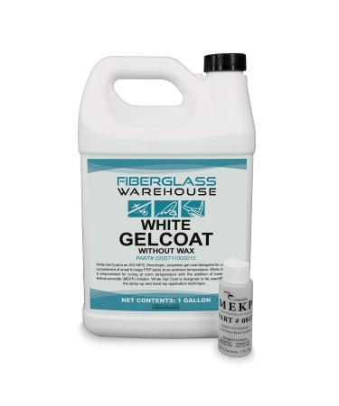 Fiberglass Warehouse Gel Coat  1 Gallon White Gelcoat (No Wax) with 2 oz MEKP Catalyst, Easy Application Modified Polyester Resin  Durable and Safe  Ideal for Repairs, Composite Coating
