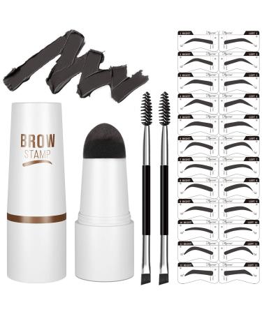 Eyebrow Stamp Stencil Kit - One-Step Vegan Eyebrow Stamp Pomade - Long-Lasting Waterproof Smudge-Proof - With 20Pcs Reusable Thin & Thick Eyebrow Stencils for Perfect Brows(Grey Black)