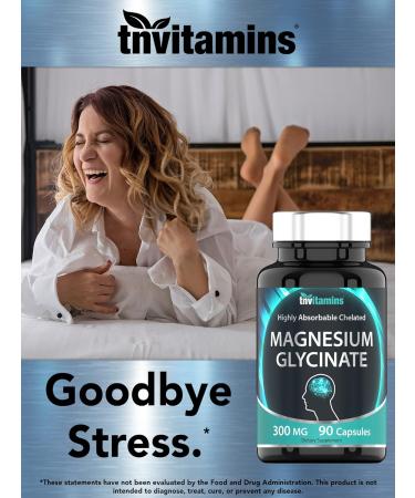 Chelated Magnesium Glycinate Capsules 300mg (90 Count) | Highly Absorbable for Calm Sleep & Stress Support | TNVitamins - Buy Online on GoSupps.com