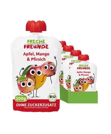 Cheeky friends Bio Quetschie apple mango and peach fruit muse in a squeezing bag fruit puree for children and babies from 1 year vegan gluten-free 2x 6-pack (12 x 100g) apple mango & peach 12 pieces.