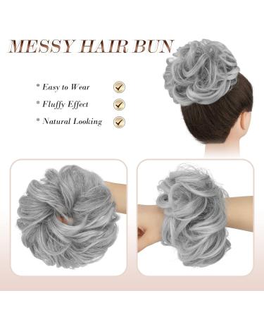 Fine Hair Parts with Rubber Band | Dutt Hair Tie & Curly Hair Extensions for Women | Black Mix Gray Tips - 38g - Buy Online on GoSupps.com