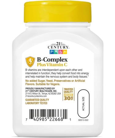 21st Century B Complex Plus Vitamin C Tablets - 100 Count - Buy Online on GoSupps.com
