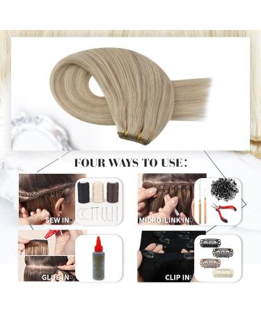 Moresoo Human Hair Weft Blonde Double Weft Hair Extensions - Ash Blonde with Platinum Blonde Sew in Hair Extensions 18 Inch 100g/Pack #P18/613 - Buy Online on GoSupps.com