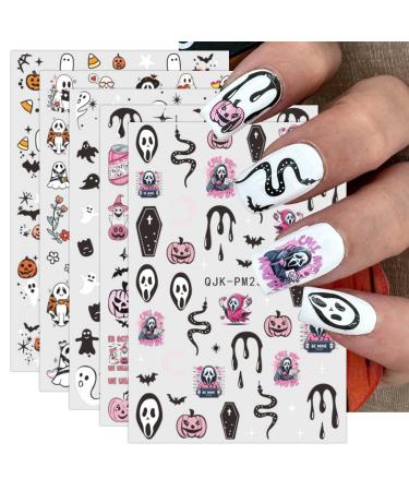 JMEOWIO 9 Sheets Halloween Nail Art Stickers Decals Self-Adhesive Cute Ghost Snake Nail Supplies Nail Art Design Decoration Accessories