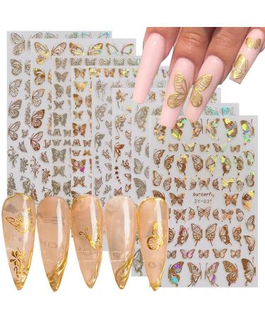 8 Sheets Butterfly Nail Art Stickers Gold Nail Decals 3D Luxury Nail Art Supplies Butterflies Gold Silver Nail Decoration for Designer Nail Stickers for Women DIY Acrylic Nails Decorations Accessories Design 3