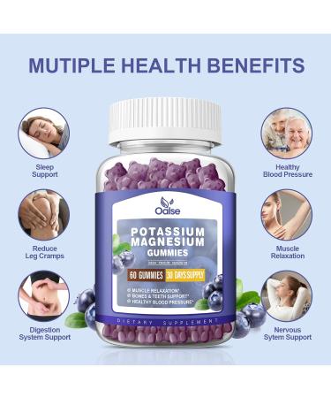 Potassium Magnesium Gummies for Muscle & Heart Health - 99mg Potassium Citrate & 400mg Magnesium Citrate - Chewable Blueberry Supplements - 60 Count - Buy Online on GoSupps.com