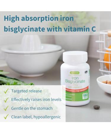 High Absorption Chelated Iron Bisglycinate 20mg with Vitamin C - Vegan 180 Tablets by Igennus - Buy Online on GoSupps.com