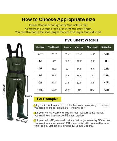 Magreel Child Chest Waders with Boots | Waterproof Nylon/PVC Youth Waders for Fishing & Hunting | Toddler Boys Girls 12/13 Years Old - Buy Online on GoSupps.com