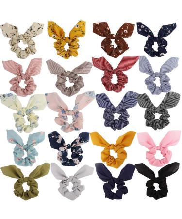 ACO-UINT 20 Pack Hair Scrunchies for Women Adorable Chiffon Bow Scrunchies for Thick Hair Bunny Ear Scrunchies Elastic Bulk Scrunchies Hair Accessories Hair Ties for Girls multi-colored2