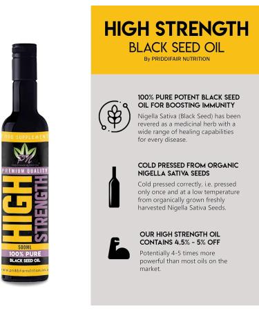 Organically Grown Black Seed Oil 500ml - High Strength Cold Pressed Pure Virgin Oil from Nigella Sativa Seeds with Free Raw Honey - Glass Bottle Packaging - Buy Online on GoSupps.com