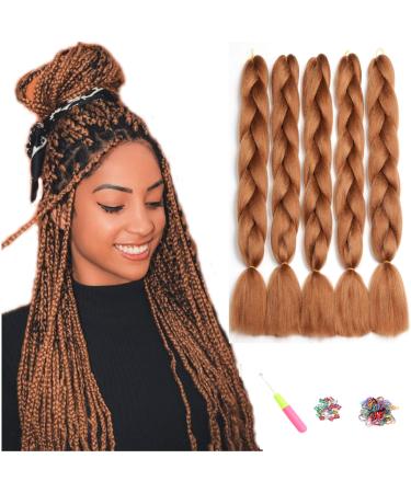 Showjarlly jumbo braid art hair hair ombre braid extension 24 inch KanCalon hair braid extensions 5 pieces for crochet twist braid hair box braid for braid brown 30# 61cm-24 inch (5 pack) reddish brown
