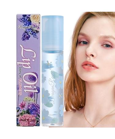 Duqulle Roll On Lip Oil - 0.21oz Cute Roll On Moisturizing Floral Oil Lip Balm - Nourishing Clear Lip Balm with Flowers for Birthday Gift Duqulle