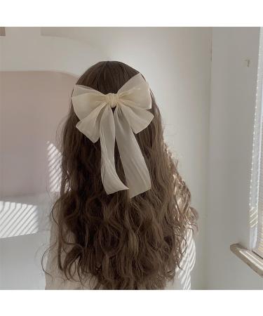 Inilbran Vintage Silk Bow Hair Clips Long Silk Satin Bow Hair Barrettes French Chiffon Hair Clip Barrette Long Silk Ribbon Bow Hair Clips Headpiece Large Silky Bow Hair Accessories for Women Champagne - Buy Online on GoSupps.com