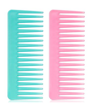 Large Hair Detangling Comb Wide Tooth Comb for Curly Hair Wet Dry Hair, No Handle Detangler Comb Styling Shampoo Comb (Cyan, Pink) Cyan,Pink