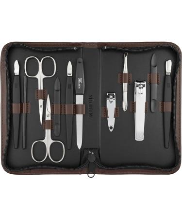 Solingen Manik r Set 12 Party - nail set men and women with everything you need for the manicure and pedicure in high -quality synthetic leather etui brown