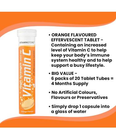 120 Vitamin C Orange 1000mg Effervescent Tablets *6 Packs of 20* HIGH Strength 20 count (Pack of 6) - Buy Online on GoSupps.com