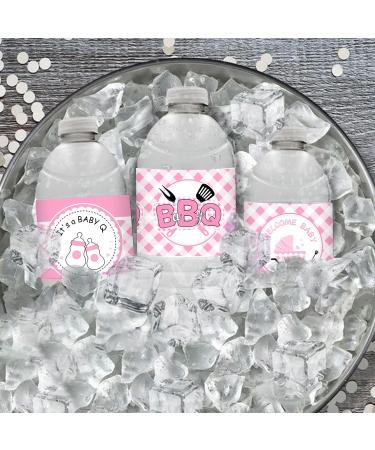 24PCS BBQ Baby Shower Water Bottle Labels - Waterproof Self Adhesive Decorations for Cookout BBQ Party - Girl Pink Theme - Buy Online on GoSupps.com