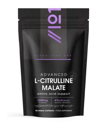L-Citrulline Malate 1500mg with BioPerine - 90 Capsules (V) - High Strength Fermented Amino Acid Supplement - 45 Day Supply - by Alpha01 - Buy Online on GoSupps.com