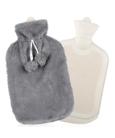 Hot Water Bottle 2 Litre Walliebe Hot Water Bag for Hot and Cold Compress with Fluffy Cover Neck and Shoulder Pain Relief Great Gift for Women Seniors & Children - Slate Gray