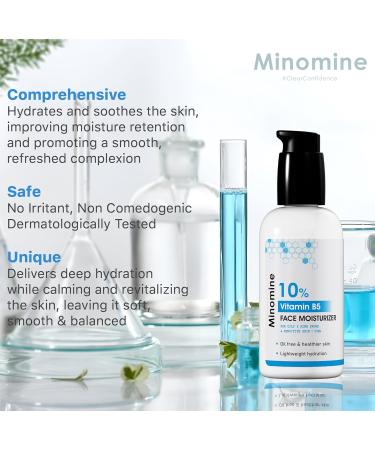Minomine 10% Vitamin B5 Gel Face Moisturizer with Hyaluronic acid | Oil Free & Healthier Skin Lightweight Hydration | For Women & Men Oily & Acne Prone Skin Types 50gm - Buy Online on GoSupps.com