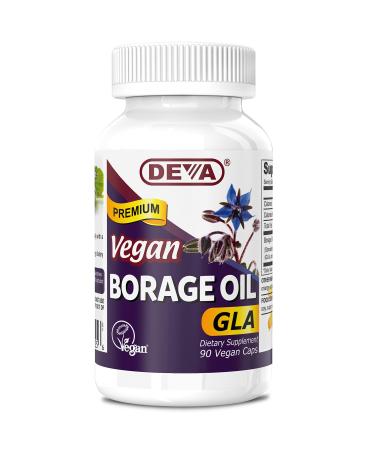 Deva Vegan Vitamins Borage Oil 500mg Rich Source of Omega-6 Fatty Acid GLA (Gamma linolenic Acid) Cold-Pressed & Unrefined 90 Tablets 1-Pack 90 Count (Pack of 1)