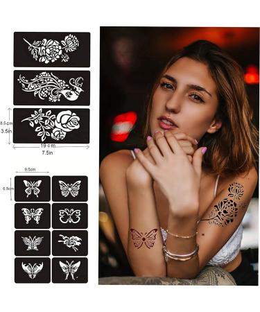 Reusable Black Henna Tattoo Stencils: Flowers, Butterflies | Large Size DIY Kit for Women & Teen Girls - Buy Online on GoSupps.com