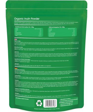 1kg Organic Inulin Powder | High Grade Prebiotic Fibre FOS | Soil Association Certified - Clearwave Health - Buy Online on GoSupps.com