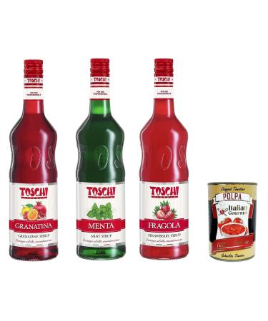 Toschi Strawberry Mint Pomegranate Syrups for Cocktails - 3 x 1 Litre + Italian Gourmet Polpa 400 g