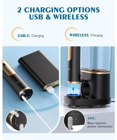 AGPTEK Toothbrush Flosser Combo - Portable Travel Oral Care Device 5 Modes USB-C Charging 500ml Reservoir - Gold & Black - Buy Online on GoSupps.com
