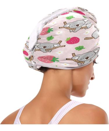 Strawberry Koala Dry Hair Cap Set - 2 Quick Drying Towels & Button Headband | Super Absorbent & Soft - Buy Online on GoSupps.com