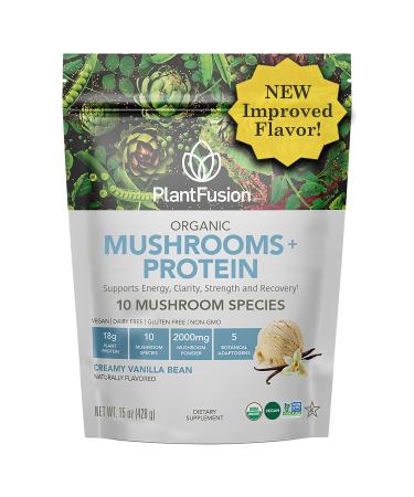 PlantFusion Mushroom Protein Powder - 3 in 1 Vegan Protein Powder Mushroom Supplement and Adaptogen Supplement - Support Mental Focus Immunity and Recovery - Vanilla 1lb Vanilla 16 Ounce (Pack of 1)