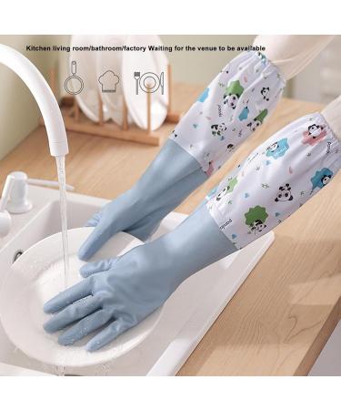 Household Gloves 1 Pair Cleaning Cute Panda Pattern Dishwashing Waterproof Plush Housework for Home Kitchen Autumn Blue M - Buy Online on GoSupps.com