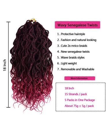 Wavy Senegalese Twist Crochet Hair Braids 18 inch - 5 Pack Curly Twist Synthetic Hair Extensions for Black Women - 1B/Bug - Buy Online on GoSupps.com