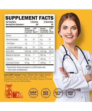 Mag Glycinate Gummies with Vitamin B12 for Kids & Adults - Stress Relief & Sleep Support (60 Count) - Buy Online on GoSupps.com