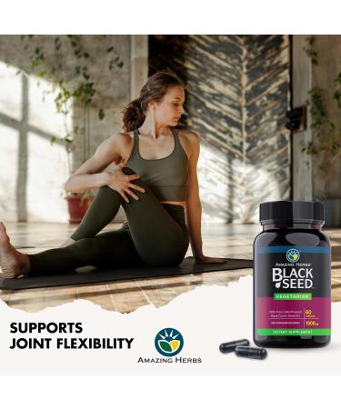 Amazing Herbs Black Seed Oil Capsules - Black Seed Oil Pills, Black Cumin Seed Oil Capsules, Cold Pressed Nigella Sativa Supplement, Blackseed Oil, Non GMO, 100% Pure - 60 Vegetarian Capsules, 1000 mg - Buy Online on GoSupps.com