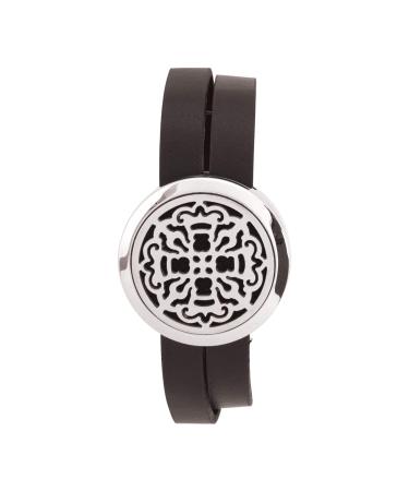 Serina & Company Ancient Cross Aromatherapy Locket Bracelet | Look Glamorous & Feel Blissful | Black & Silver | 15.5 with Adjustable Buckle Latch