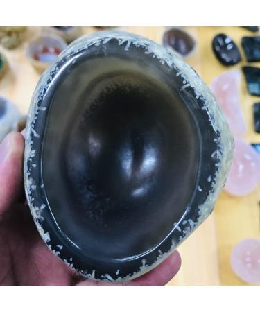 Beautiful Crystal Stone Agate Bowl Ashtray Home Decoration Minerals Stones Crystals Chalcedony Gemstone Reiki Collection TOMPAR 220-320g Black