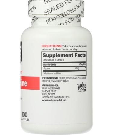365 by Whole Foods Market L Tyrosine 500Mg 100 Capsules 100 Count (Pack of 1) - Buy Online on GoSupps.com