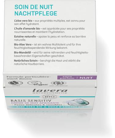  lavera lavera basis sensitiv Soothing Night Cream - natural cosmetics - vegan - organic aloe vera & organic almond oil - moisturizing - face cream - night care - fragrance-free - 1 x 50 ml - Buy Online on GoSupps.com