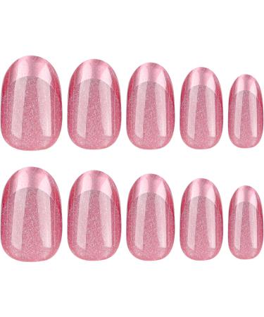French Tip Press on Nails - Short Round Press On Nails with Nail Tips Pink Purple Crystal Cat Eye Design press on nails Acrylic False Nails Cute Artificial Nails - Buy Online on GoSupps.com