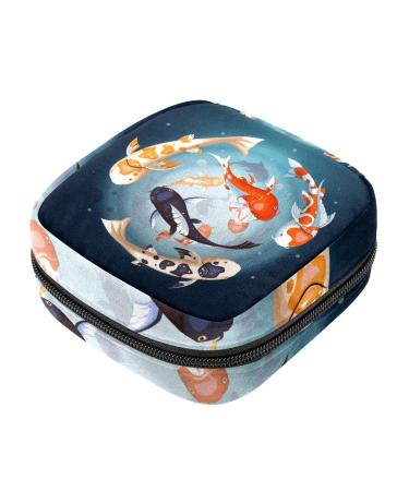 Menstruation pad bag with zipper women's napkin bag tampons collection bags for women and girls (Koi Fisch Yin Yang)