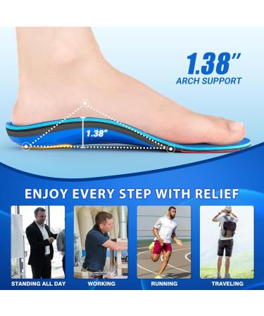 DACAT Plantar Fasciitis Insoles High Arch Support for Men & Women Orthotic Inserts for Heel Pain & Flat Feet Comfortable Work Boot Insoles Blue (Mens 7-7.5 / Womens 9-9.5 - Buy Online on GoSupps.com