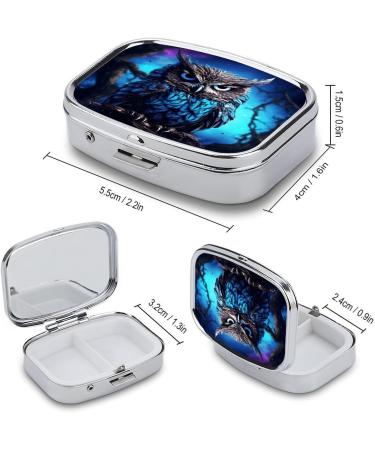 Buy Decorative Blue Owl Print Pill Box - 2 Compartment Portable Metal Pill Organizer for Pocket & Purse | International Shipping Available - Buy Online on GoSupps.com