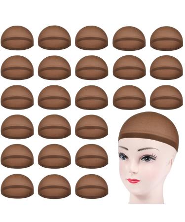 LUNROUG Wig Caps, 24pcs Dark brown Wig Caps Stocking Caps For Wigs Stretchy Nylon Wig Caps For Women Men-Dark brown
