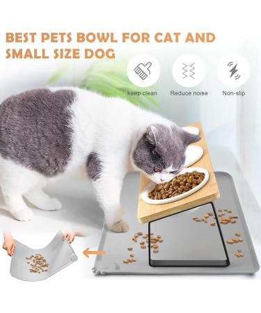 Otoomenz Cat Bowl Ceramic Cat Food Bowls With 15 Tilted Wood Stand Raised Cat Bowls for Food and Water Bamboo Cat Feeding Station with Cat Food Mat for Cats and Puppy (3 Bowls with Stand) - Buy Online on GoSupps.com