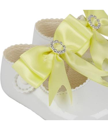 Baypods Baby Girls Soft Soled Pre Walker Shoes with Diamante Bow - Made in England - White Lemon - Buy Online on GoSupps.com