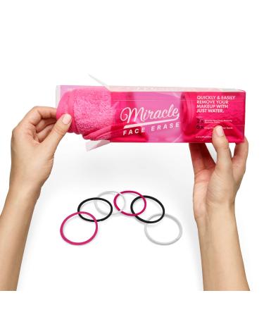 Miracle Face Erase 2 Pack Makeup Remover Face Cloths Chemical-free Microfiber 6 Hair Ties (2 Count Pink) 2 Count Pink
