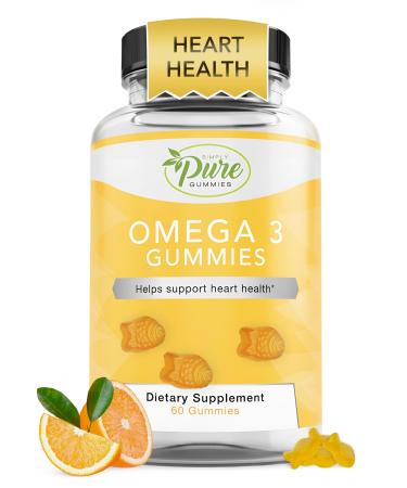 Pure By Nature Omega 3 Gummies for Adults & Kids Omega 3 Fatty Acid Supplements with Omega 3 6 9 for Circulatory Support No Fish Oil Orange Flavor Omega Gummies 60 Days Supply (60 Count)